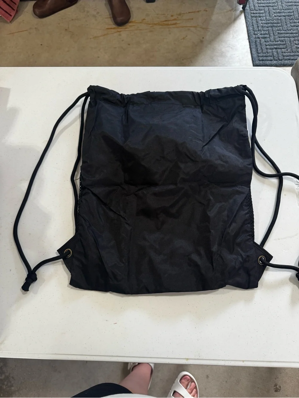 Black Drawstring Gym Backpack with Reflective Stripe